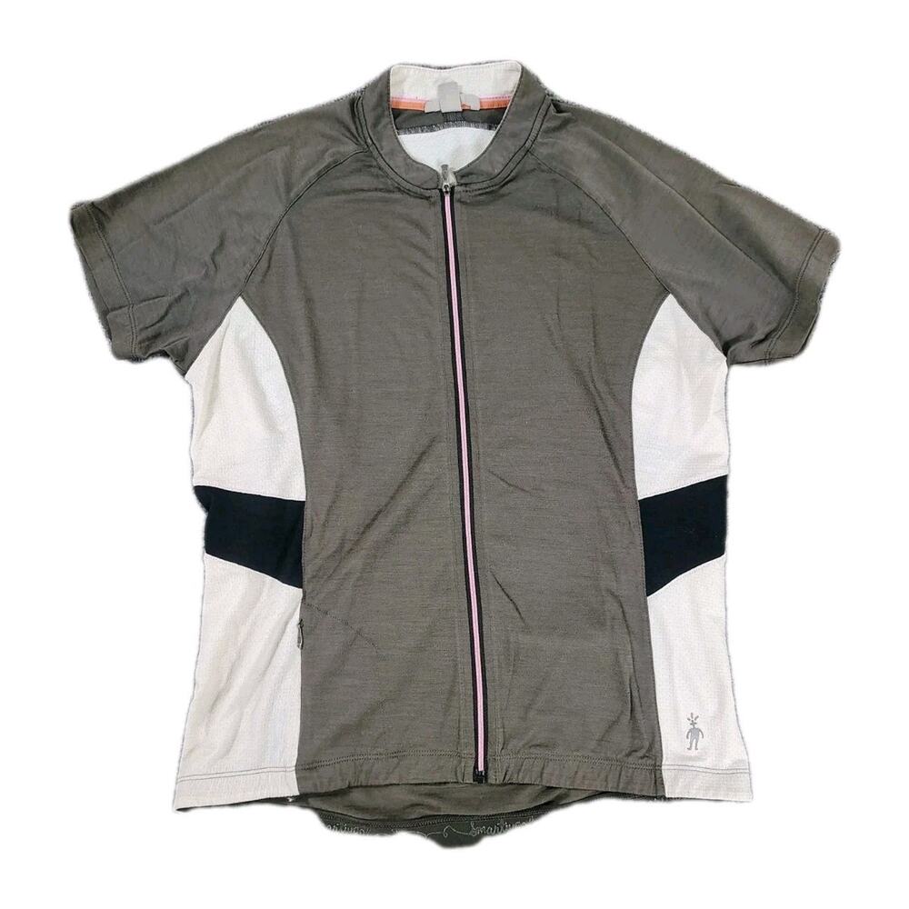 Smartwool Cycling Jersey Shirt Womens XL Grey Merino Wool Full Zip Biking